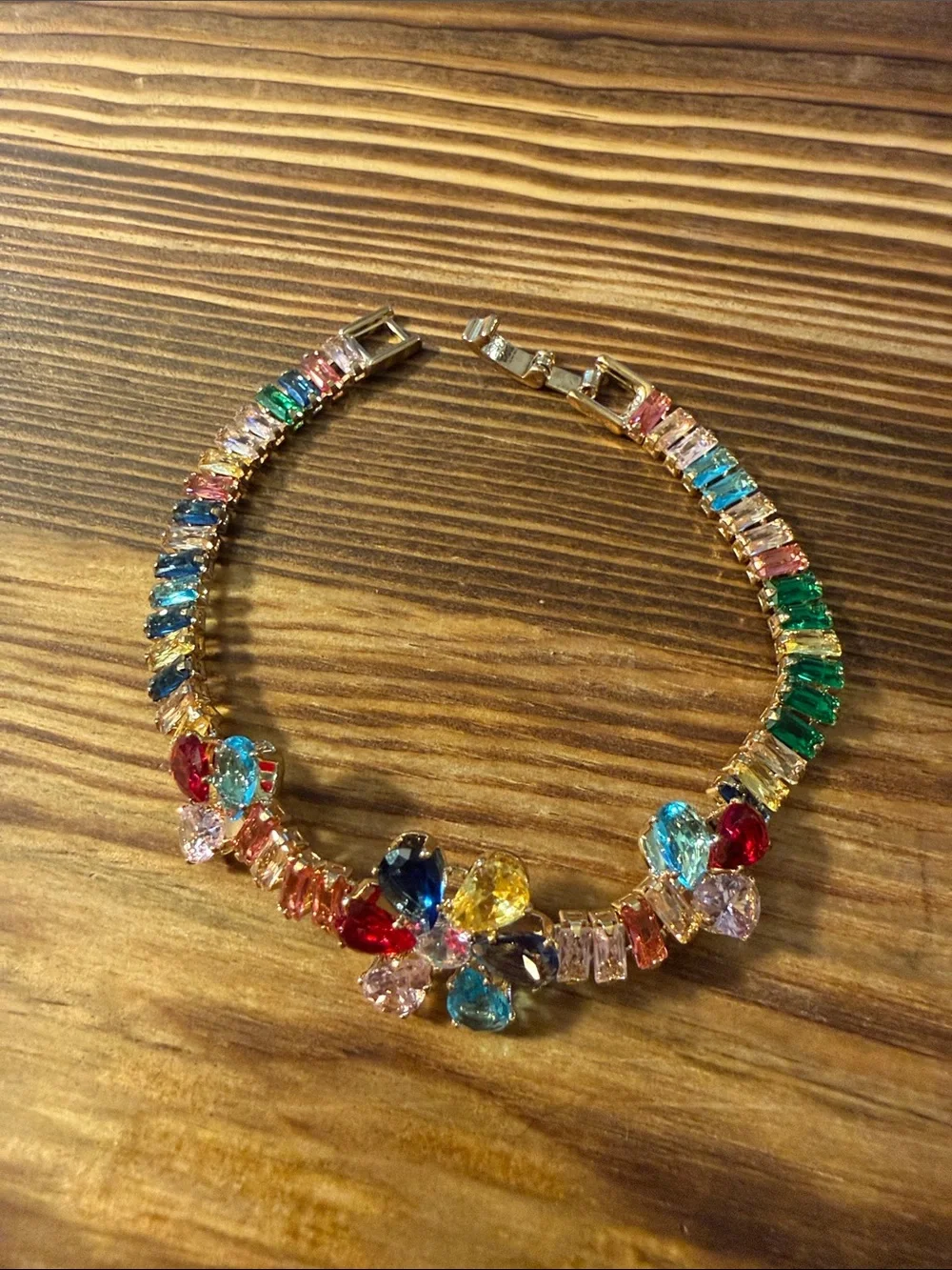 Gold Plated Multicolor Crystal Flower Tennis Bracelet - Women Jewelry